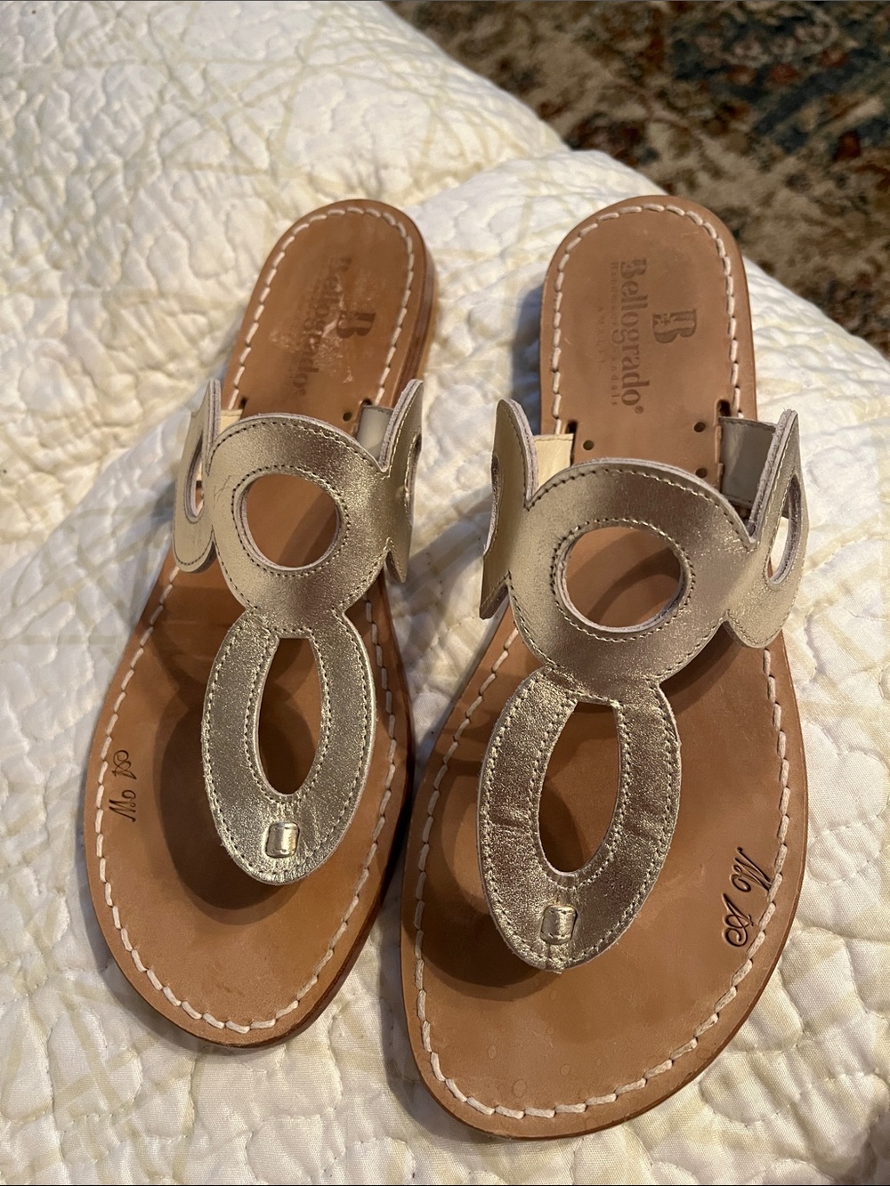Almafi Bellogrado Anni ‘70 Platino light gold Leather Toe-Loop Sandals - Women's - Picture 7 of 8